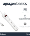 White 2 Pack Surge Protector Power Strip With 6 Outlets 200 Joule Circuit Breaker Led Switch Wall Mount 2 Ft Cord with red LED indicator