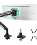 Heavy Duty Monitor Arm for 24 to 57 Inch Screens, showcasing c clamp and swivel adjustment with sleek black design.