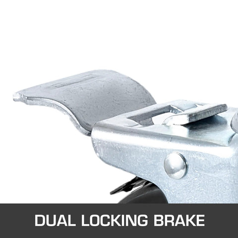 Close-up of a dual locking brake on a 4 Pack 5 Inch Scaffolding Wheels With 1 Inch Solid Stem Rubber Caster Wheels Dual Locking Heavy Duty Casters