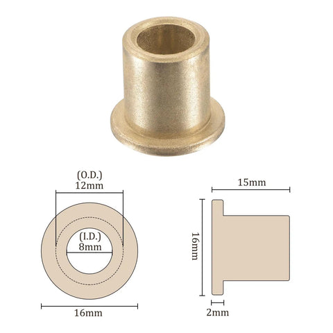 4 Pack Flange Sleeve Bearings 8mm By 12mm By 15mm Sintered Bronze Self Lubricating Bushings For Machine Shafts Maintenance Free Low Noise Wear Resistant Corrosion Resistant Kit, 8x12x15mm