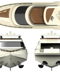 Dope Modern Yacht RC Boat One To Twenty Eight Scale With 2.4GHz Remote, glossy ABS hull, front, rear, and top view