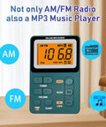 Rechargeable Pocket Radio With AM FM Tuner And Dope Reception Digital Tuning, MP3 Playback on table with LCD screen