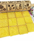 Spring Flowers Embossing Rolling Pin With 16 Floral Squares For Dough And Clay, Deep Pattern Beech Wood Roller For Embossed Cookies