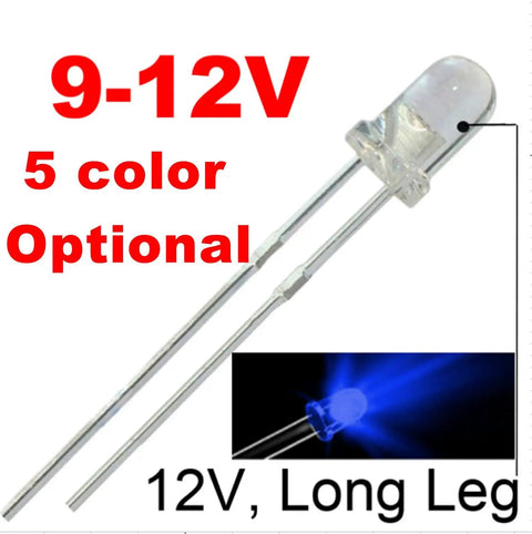 Blue 3mm LED Lights For Gauge Clusters 50 Pcs 9 12V Direct DC Operation No External Resistors Needed Ultra Bright 7000 8000 MCD