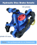 Blue XTECH hydraulic disc brake caliper with red oil cap and black mounting bracket.