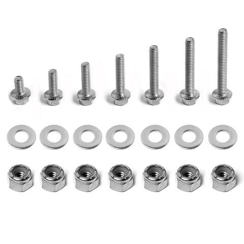 Beefy Stainless Steel 304 1/4-20 Flange Hex Bolts Kit With Nylon Insert Lock Nuts And Flat Washers In 1/2 Inch To 2 Inch Lengths For DIY Projects And Heavy Duty Equipment Fixes, bolts washers and lock nuts