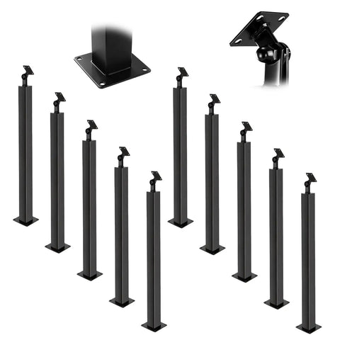 Rock Solid Matte Black Undrilled Handrail Post 35 Or 37 Inch Adjustable 270 Degree Heavy Duty Iron Stair Railing No Drilling Required For Outdoor Patios And Indoor Landings Top Notch Vintage Design, multiple posts displayed.