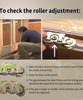 Instructions for adjusting Two-Piece Side-Adjustable Heavy-Duty Sliding Patio Door Tandem Roller Assembly with images