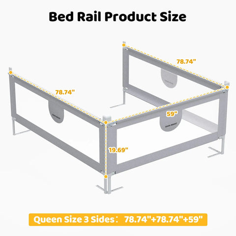 3 Piece Queen Size Toddler Bed Rails With Pocket And 360 Wraparound Protection dimensions