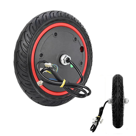 Close-up of Front Wheel 36V 350W Motor For Electric Scooters 8.5 Inch Air Filled Tire Replacement showing side and wiring