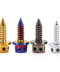 Four PVD Blue Burnished 304 Stainless Steel External Hex Flange Self Tapping Screws Set M4 And M5 in various colors shown