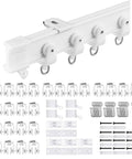 Flexible Ceiling Curtain Track 9.8 Ft Bendable Curtain Rail With Mute Rollers For Easy Install In Shower Bay Window RV Or Room Divider Curved Track That Bends Any Way To Fit Any Shape, white metal track with hooks and rollers