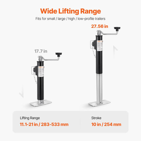 Heavy Duty 2000 Lb Trailer Jack With Weld On Pipe Mount Swivel Base 10 Inch Lift And Handle Ready For RV Horse Utility And Yacht Trailers Built With Durable Steel For Long Lasting Tough Use, 11.1-21 in range