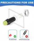 3mm LED Holder Clip Mounting Bracket Kit showing fit LED diode, unfitting prewired LED with nut and cap, precautions for use