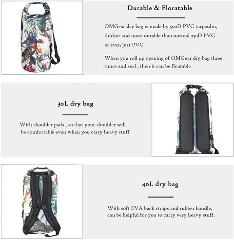 Built Tough Waterproof Dry Bag Backpack 5L To 40L with Floating Phone Pouch, side and back detail, heavy duty 500D PVC Tarpaulin