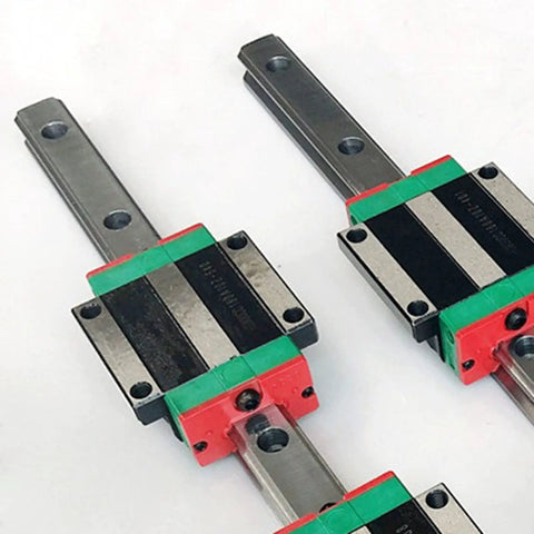 Two Pack HGR20 Square Linear Guide Rails With Four HGH20CA And HGW20CC Block Carriages For CNC Router Engraving And Precision Motion Devices, 500mm Rails, Pro Grade Smooth Operation, Low Backlash And Durable Build, close-up on paired rails