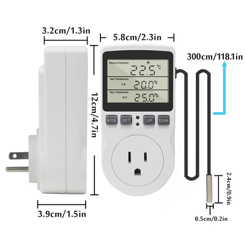 Smart Digital Thermostat Outlet Plug For Heating And Cooling 120V 15A Temperature Controller With Celsius Fahrenheit Display
