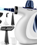 Powerful Handheld Pressurized Steam Cleaner With 11-Piece Accessory Kit for multi-surface cleaning, shown with attachments.