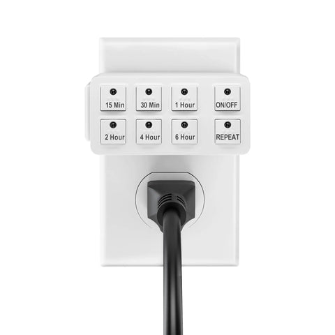 Slick Indoor Countdown Timer 2 Pack With Repeat Function 3 Prong Plug Smart Home Appliance Control with preset timing buttons.