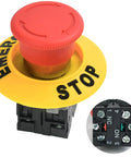 22mm Red Mushroom Emergency Stop Button Switch IP65 Waterproof SPDT with 1NO 1NC Contacts, front and detail view.