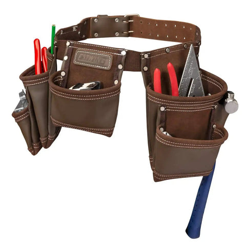 Heavy Duty Leather Tool Apron With Seven Pockets, Hammer Holder And Rivet Reinforced Edges For Pro Grade Toughness Full Grain Leather
