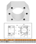 Rugged Aluminum Ball Screw Nut Housing Seat Mount Bracket For SFU2005 SFU2010 CNC Projects with technical drawing