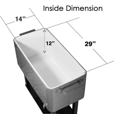 80 Quart Rolling Cooler On Wheels For Backyard BBQ And Patio Parties, Ice chest dimensions 29x14x12 inches in gray color