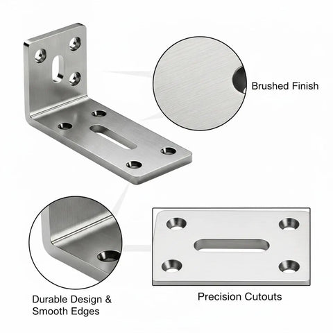 Beefy Heavy Duty Stainless Steel L Bracket For Furniture Repair And Cabinet Reinforcement, Shelf Support, 3.3 x 2.2 inches, close-up