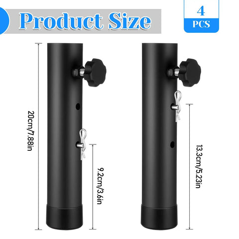 Heavy Duty Steel Table Risers Four Pack With Dual Height Adjustable Leg Extenders For Ergonomic Desk Setup That Slashes Back Strain And Makes Your Home Office Vibes Hit Different Every Day, showing adjustable steel risers with height markings.