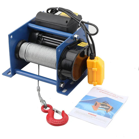 Top Tier Micro Electric Hoist Winch With Powerful 110V Motor For Garage And Factory Heavy Lifting Tasks That Handle The Toughest Jobs Around Town With Ease, showing winch with cable and remote.