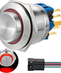 25mm UL Listed Momentary Push Button Switch With High Round Head 2NO2NC DPDT SPDT Stainless Steel Shell 12V LED