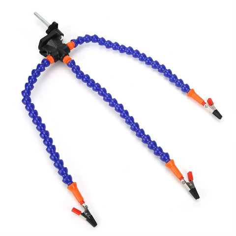 Flexible Helping Hand Soldering Tool Set With Adjustable Arms And Aluminum Base for PCB assembly and crafts, two blue arms visible