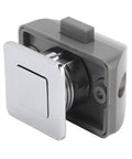 Push Button Cabinet Latch With Handle Keyless Zinc Alloy Lock For RV Drawers And Cupboards, shown in side view with chrome finish