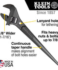 Extra Wide Adjustable Wrench for Heavy Nuts and Bolts by Klein Tools, 10 Inch Spud Wrench With Tether Hole, Made in USA