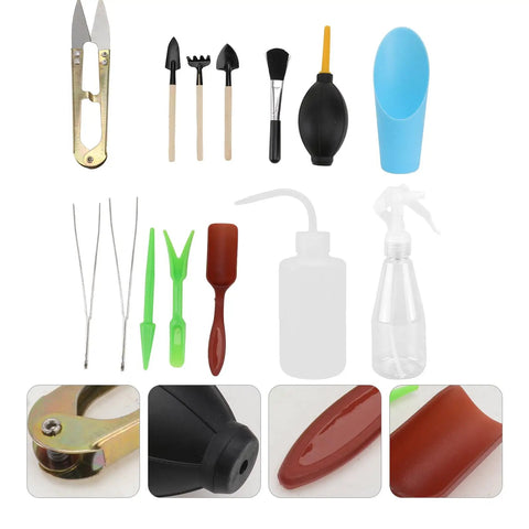Succulent Planting Tools Set With Watering Pot And Spraying Bottle, 14 Piece All In One Gardening Supplies Kit For Indoor Plant Care And Bonsai Maintenance, Plus Complete Durable Ergonomic Tools For Easy Transplanting And Pruning. 14-piece set