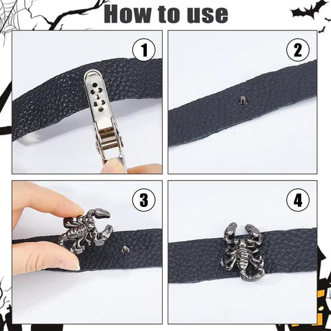 How to use Badass Gunmetal Scorpion Screw Back Studs on leather material for crafts and punk style accessories.