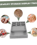 Chic Five Grid Jewelry Organizer Tray For Dresser Drawer With Cozy Flannel Interior And Polished Faux Leather Exterior, gray tray with five sections.