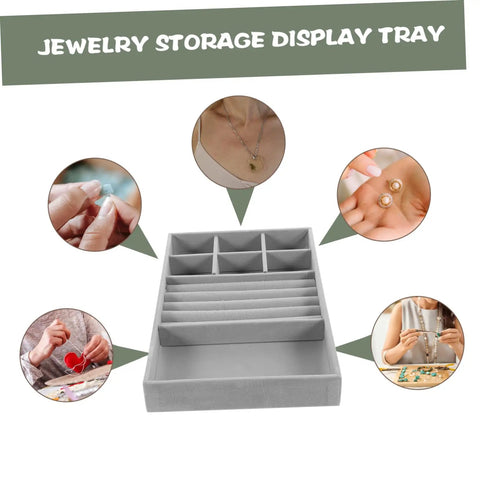 Chic Five Grid Jewelry Organizer Tray For Dresser Drawer With Cozy Flannel Interior And Polished Faux Leather Exterior, gray tray with five sections.