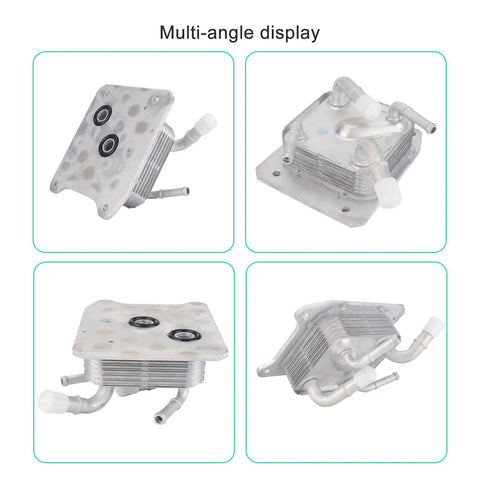 Multi-angle view of CVT Transmission Oil Cooler with O Rings for Nissan Altima Maxima Murano Pathfinder Quest Rogue 2.5L 3.5L engines