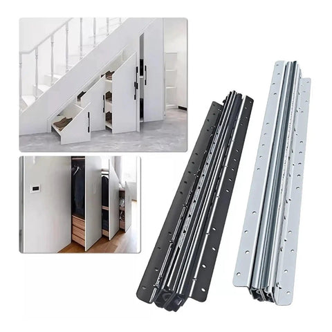Beefy Bottom Mount Drawer Slides With Concealed Under Drawer Design, Heavy Duty And Durable, Smooth Quiet Glide, 1 Pack, No Exposed Metal, Professional Quality Guide Rails For Cabinets And Dressers, black and silver cabinet slides