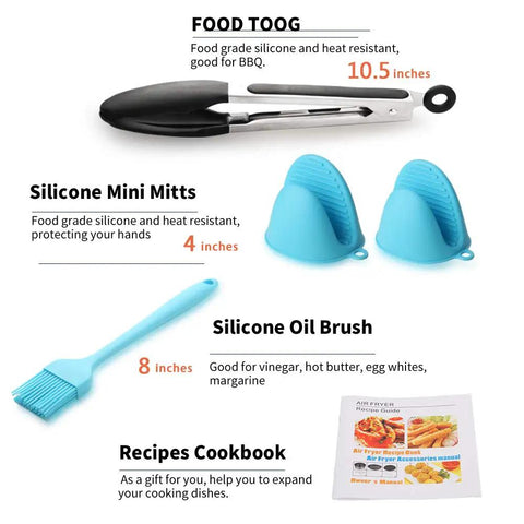 Must Have Ultimate Air Fryer Accessories Set For 3.7QT To 5.8QT Deep Fryers Includes 7 Inch Cake Barrel Pizza Pan Cupcake Pan Skewer Rack Silicone Mat Oven Mitts Food Tong Oil Brush Cookbook And More Essentials For Crisp And Even Results