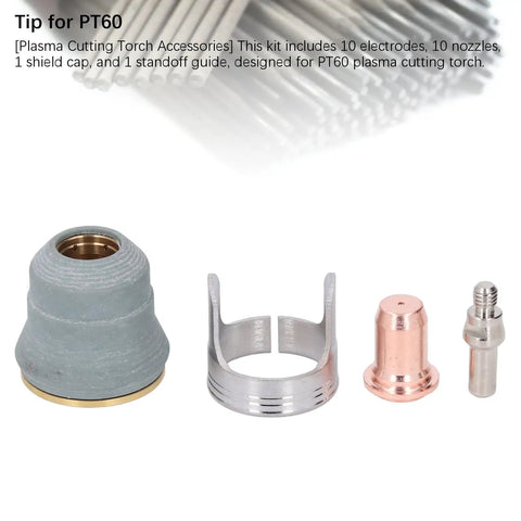 Get Ready For Heavy Duty Cuts With This 22PC Plasma Cutting Consumables Kit. Brass cap, nozzle, and guide for PT60 torch.
