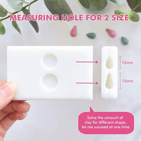 Hand holding bead molds for Pro Polymer Clay Bead Roller And Hole Maker Kit For Earrings And Jewelry Making, showing 12mm and 15mm sizes.