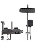 CUTPOIY Thermostatic Shower System with digital display, rain shower head, and hand shower attachment, sleek black design.