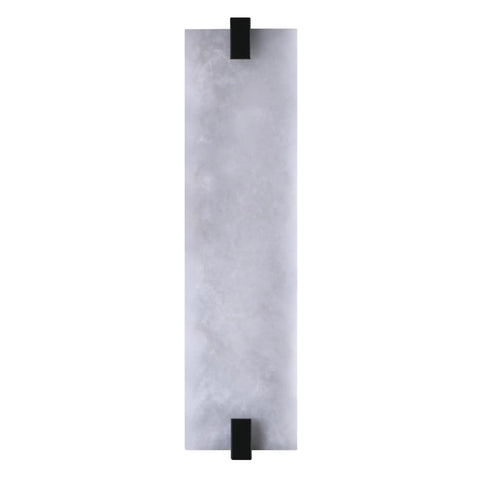 22" Natural Square Alabaster Marble Modern Bathroom Black Wall Sconce with black accents on a flat surface.