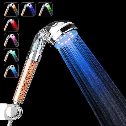 Led Shower Head With Hose And Arm Bracket Delivers High Pressure Filtration For Dry Skin And Hair Loss Handheld Design With Chlorine Removal 7 Color Changing Lights Cyclically And Water Saving For Spa Like Comfort.