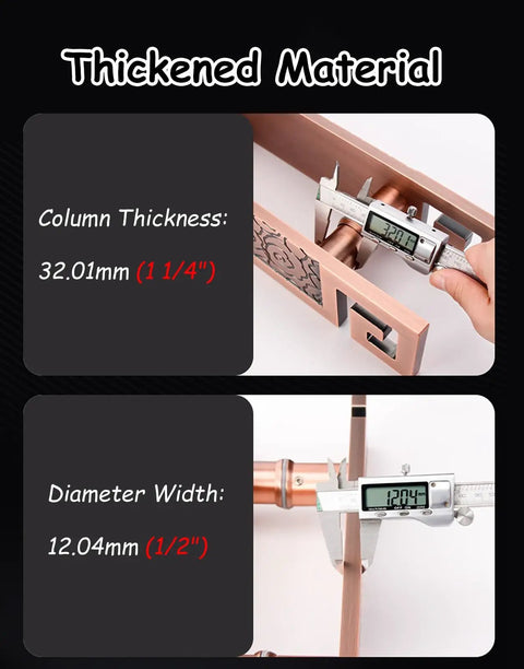 Red Antique Brass Door Pull Handle Set with caliper showing thickness, double sided for single or double doors, 80x50cm size.