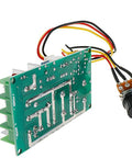 Close-up of the DC Motor Controller Beast For 12V 24V 36V 48V, showing circuit board and adjustable speed PWM knob with wires attached.