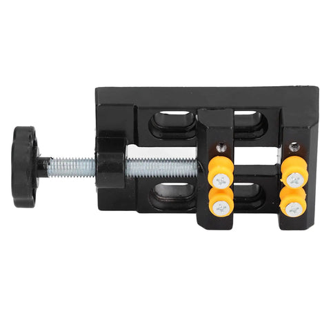 Rugged Drill Press Clamp For Woodworking, aluminum alloy bench vise with 55mm clamp range, featuring easy turn knob.
