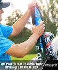 Person placing a can into a Black 7 Can Golf Bag Beer Cooler That Discreetly Stores Up To 7 Cans in a golf bag at a course.